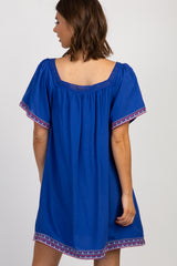 Royal Blue Embroidered Trim Shift Dress