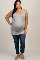 PinkBlush Heather Grey Ruched Fitted Plus Maternity Tank Top