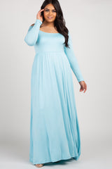 PinkBlush Light Blue Solid Off Shoulder Plus Maxi Dress