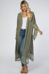 Olive Solid Scalloped Embroidered Lace Maternity Cardigan