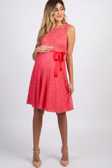PinkBlush Pink Lace Overlay Tie Accent Maternity Dress