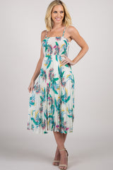 Ivory Floral Smocked Sleeveless Maternity Dress
