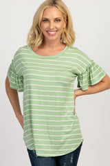 Mint Green Striped Ruffle Short Sleeve Maternity Top