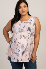 Light Pink Floral Babydoll Maternity Plus Tank