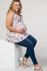 Light Pink Floral Babydoll Maternity Plus Tank