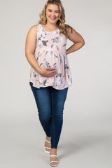 Light Pink Floral Babydoll Maternity Plus Tank