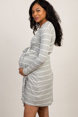 PinkBlush Heather Grey Striped Delivery/Nursing Maternity Robe