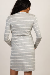 PinkBlush Heather Grey Striped Delivery/Nursing Maternity Robe