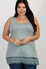 Mint Green Crochet Mesh Trim Plus Maternity Tank Top