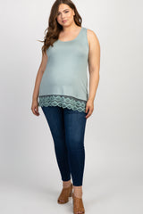 Mint Green Crochet Mesh Trim Plus Maternity Tank Top