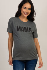 Charcoal Mama Glitter Print Graphic Maternity Top