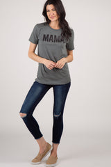 Charcoal Mama Glitter Print Graphic Top