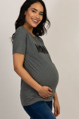 Charcoal Mama Glitter Print Graphic Maternity Top