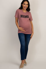 Mauve Mama Glitter Print Graphic Maternity Top