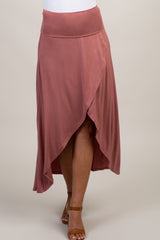 Mauve Foldover Hi-Low Wrap Skirt