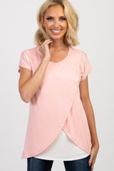 Pink Layered Wrap Front Maternity/Nursing Top