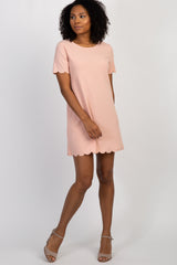 Light Pink Short Sleeve Scalloped Trim Maternity Dress