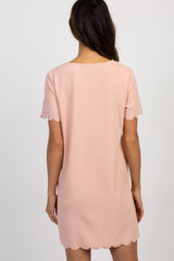 Light Pink Short Sleeve Scalloped Trim Maternity Dress