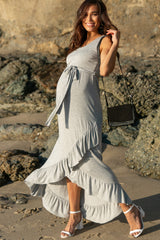 PinkBlush Heather Grey Sleeveless Hi-Low Ruffle Trim Maternity Maxi Dress