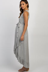 PinkBlush Heather Grey Sleeveless Hi-Low Ruffle Trim Maternity Maxi Dress
