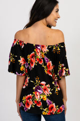 Black Floral Off Shoulder Ruffle Maternity Top