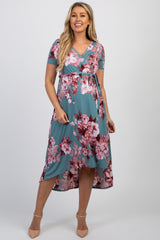 Sage Floral Hi-Low Maternity Wrap Dress