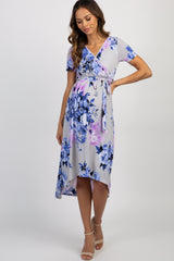 Taupe Floral Hi-Low Maternity Wrap Dress