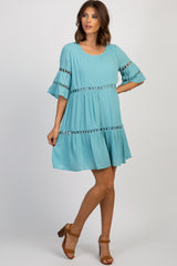 Light Blue Tiered Cutout Accent Maternity Dress