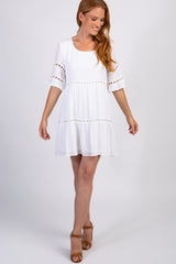 White Tiered Cutout Accent Maternity Dress