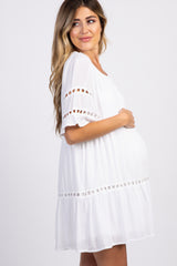 White Tiered Cutout Accent Maternity Dress
