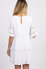 White Tiered Cutout Accent Maternity Dress