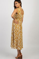 Yellow Floral Wrap Maternity Midi Dress