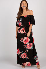 Black Floral Off Shoulder Maxi Dress