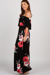 Black Floral Off Shoulder Maxi Dress