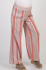 Coral Striped Wide Leg Maternity Pants