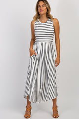 Ivory Striped Sleeveless Maternity Midi Dress