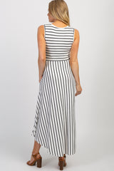 Ivory Striped Sleeveless Maternity Midi Dress