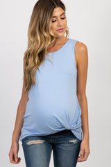 PinkBlush Light Blue Sleeveless Maternity Knot Top