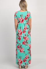 PinkBlush Mint Floral Draped Maternity Nursing Maxi Dress