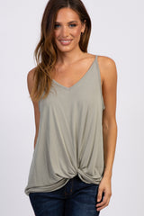 Light Olive Solid Knot Front Cami Strap Maternity Top