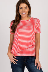 PinkBlush Coral Striped Layered Wrap Front Maternity Nursing Top