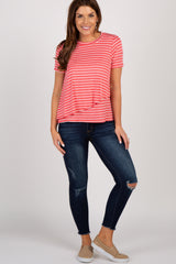 PinkBlush Coral Striped Layered Wrap Front Nursing Top