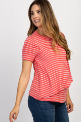 PinkBlush Coral Striped Layered Wrap Front Maternity Nursing Top