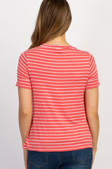 PinkBlush Coral Striped Layered Wrap Front Maternity Nursing Top