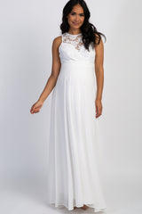 Ivory Crochet Sweetheart Maternity Evening Gown