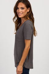 Charcoal Grey Scoop Neck Pocket Top