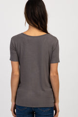 Charcoal Grey Scoop Neck Pocket Maternity Top