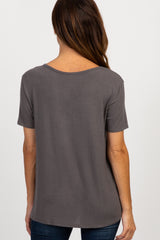 Charcoal Grey Scoop Neck Pocket Top