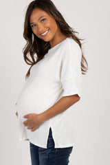 Ivory Solid Ribbed Short Sleeve Maternity Top