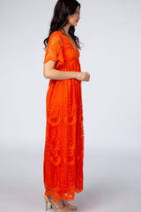 PinkBlush Neon Orange Lace Mesh Overlay Maxi Dress